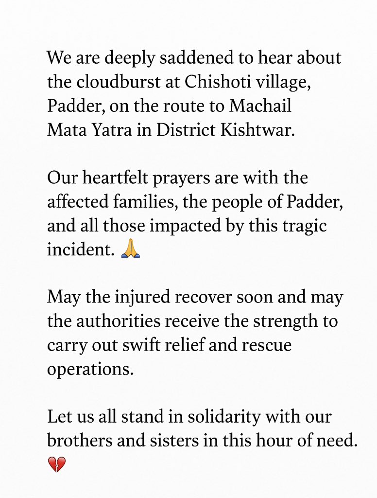 Prayers and solidarity for Padder in this tragic hour. 🙏 

#Kishtwariyat #padder #kishtwar #JammuAndKashmir #kashmir