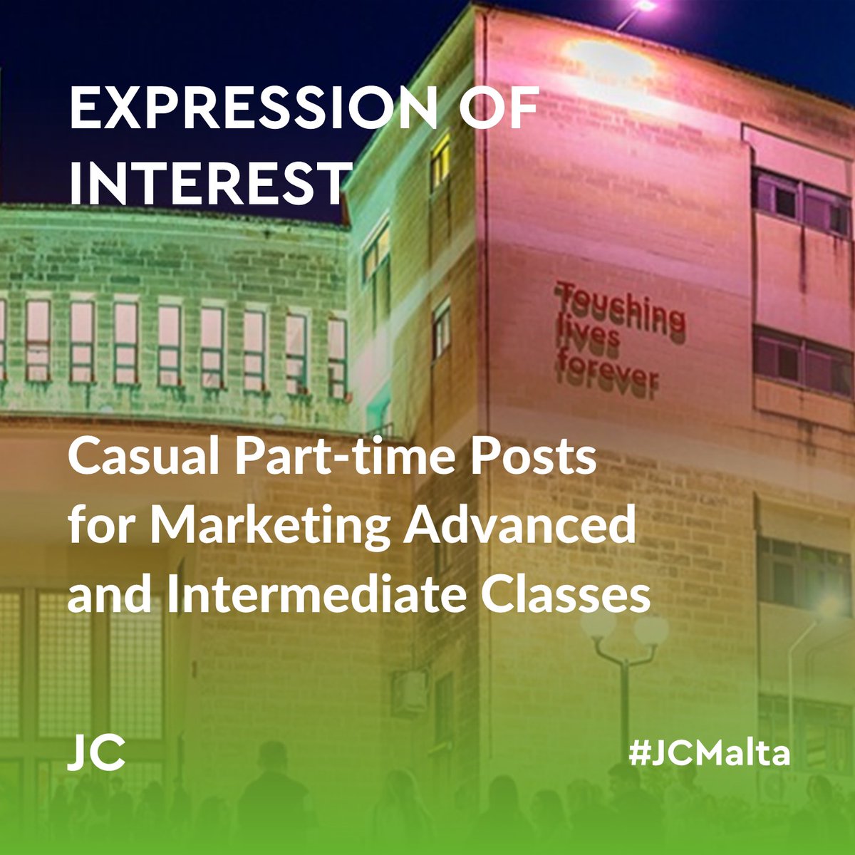 𝗘𝘅𝗽𝗿𝗲𝘀𝘀𝗶𝗼𝗻 𝗼𝗳 𝗜𝗻𝘁𝗲𝗿𝗲𝘀𝘁 - 𝗖𝗮𝘀𝘂𝗮𝗹 𝗣𝗮𝗿𝘁-𝘁𝗶𝗺𝗲 𝗣𝗼𝘀𝘁𝘀 𝗳𝗼𝗿 𝗠𝗮𝗿𝗸𝗲𝘁𝗶𝗻𝗴 𝗔𝗱𝘃𝗮𝗻𝗰𝗲𝗱 𝗮𝗻𝗱 𝗜𝗻𝘁𝗲𝗿𝗺𝗲𝗱𝗶𝗮𝘁𝗲 𝗖𝗹𝗮𝘀𝘀𝗲𝘀 𝗮𝘁 𝘁𝗵𝗲 𝗝𝘂𝗻𝗶𝗼𝗿 𝗖𝗼𝗹𝗹𝗲𝗴𝗲

Closing Date: Sunday, 31 August 2025.

um.edu.mt/hrmd/recruitme…