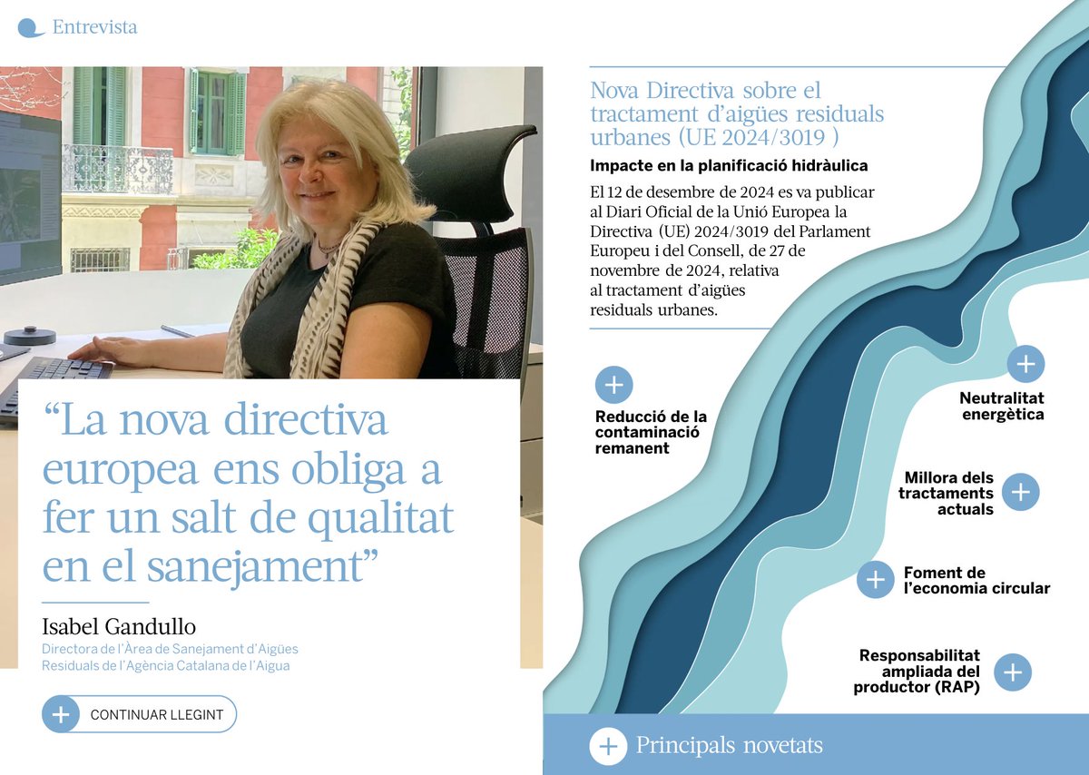 👉 No et perdis l'entrevista a la directora de l'Àrea de Sanejament d'Aigües Residuals de l'<a href="/aigua_cat/">ACA</a>, Isabel Gandullo, on explica que la nova directiva europea obliga a fer un salt de qualitat en el #sanejament. 

Descobreix les principals novetats: fr.zone-secure.net/489523/2469240…