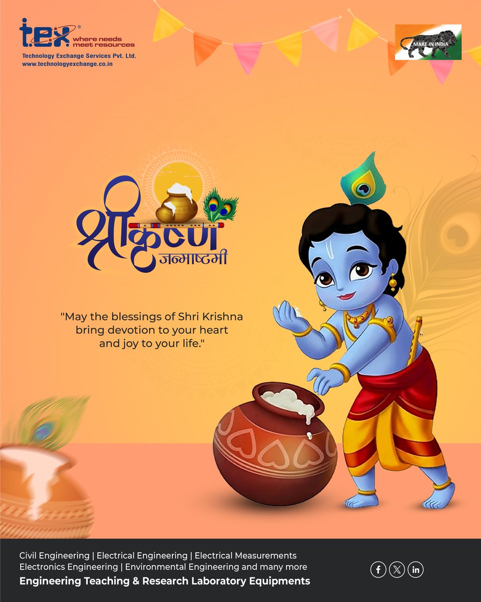 Tex_Technology's tweet image. This Janmashtami, may the divine tunes of His flute awaken the joy, devotion, and purpose within you.
Celebrate the birth of Murlimanohar, the divine strategist, the eternal friend Shri Krishna.

#Janmashtami2025 #HappyJanmashtami #shreekrishna #KrishnaJanmashtami #Kanha #TEX