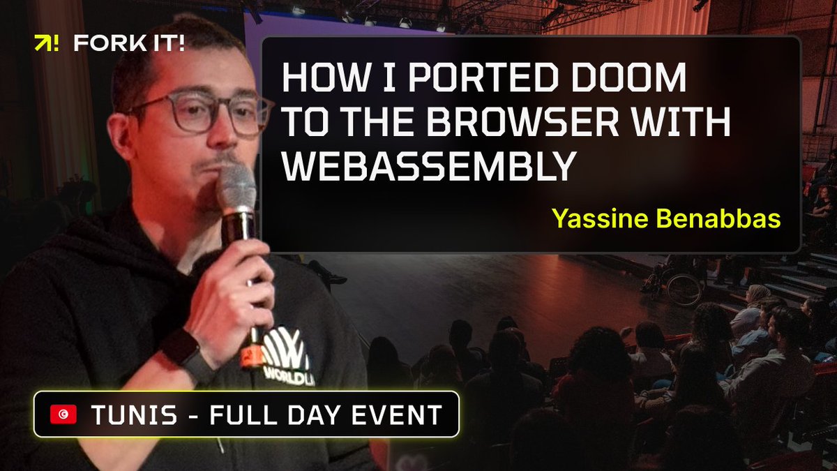 Fork it! Community | Tech Conferences and more (@forkitcommunity) on Twitter photo 🎤 <a href="/yostane/">Yassine Benabbas PhD</a> took the stage for Fork it! #Tunis 2025 to give his talk “How I Ported Doom to the Browser with WebAssembly”
Missed it live? No worries: you can now (re)watch it on YouTube!
🔗 youtu.be/j2GUkruqO0E
#Doom #TechTalks #ForkIt2025 #TechCommunity 🎤 <a href="/yostane/">Yassine Benabbas PhD</a> took the stage for Fork it! #Tunis 2025 to give his talk “How I Ported Doom to the Browser with WebAssembly”
Missed it live? No worries: you can now (re)watch it on YouTube!
🔗 youtu.be/j2GUkruqO0E
#Doom #TechTalks #ForkIt2025 #TechCommunity