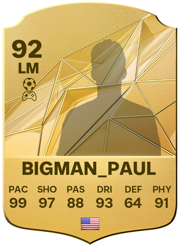 BigMan_Paul del club BIGGMEN FC ha sido nombrado jugador de la semana en #TransferPlay! 🏆
¡Sigue brillando en el campo! 🌟

#TransferPlay #EAFC25