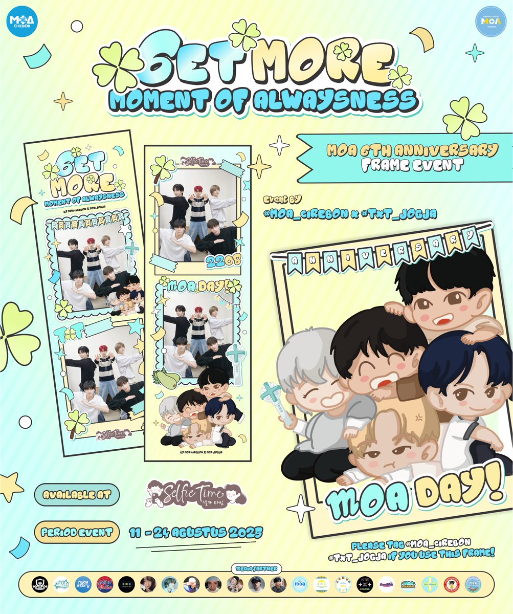 selfietimeid's tweet photo. MOA, udah siap rayain anniversary yang keenam bareng-bareng di Selfie Time? 🥰

Ada frame spesial #6etmoremomentwithmoa dari @moa_cirebon @moa_jogja lho! ☘️

🗓️ 11-24 Agustus 2025
📍 semua store #SelfieTime

Yang udah foto, upload dan tag MinSelfie yuk! 💗
#TXT #moatimetogether https://t.co/aj3uO4NlOV