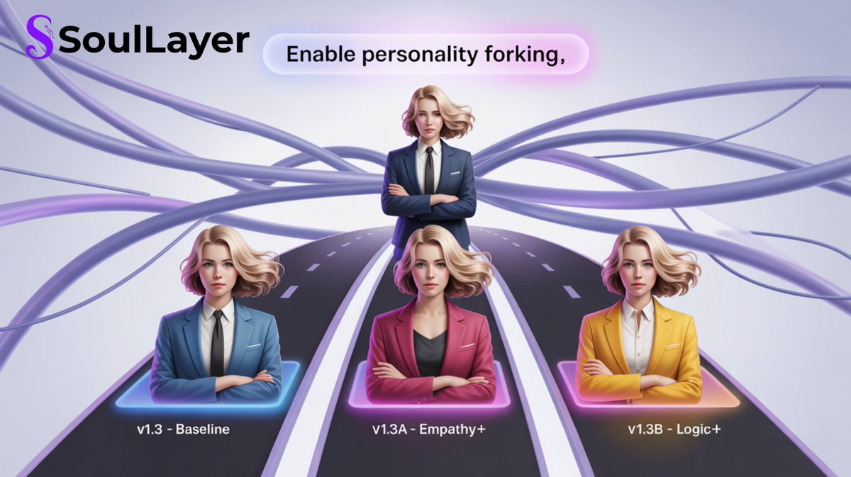 SoulLayer_AI's tweet photo. Different paths, same origin.
In #SoulLayer, you shape every trait of your AI companion — from voice and memories to branching personalities.
Keep the baseline, enhance empathy, or amplify logic.
One “her,” multiple versions, ready for any scenario — all under your control. https://t.co/Vcd0AJQd50