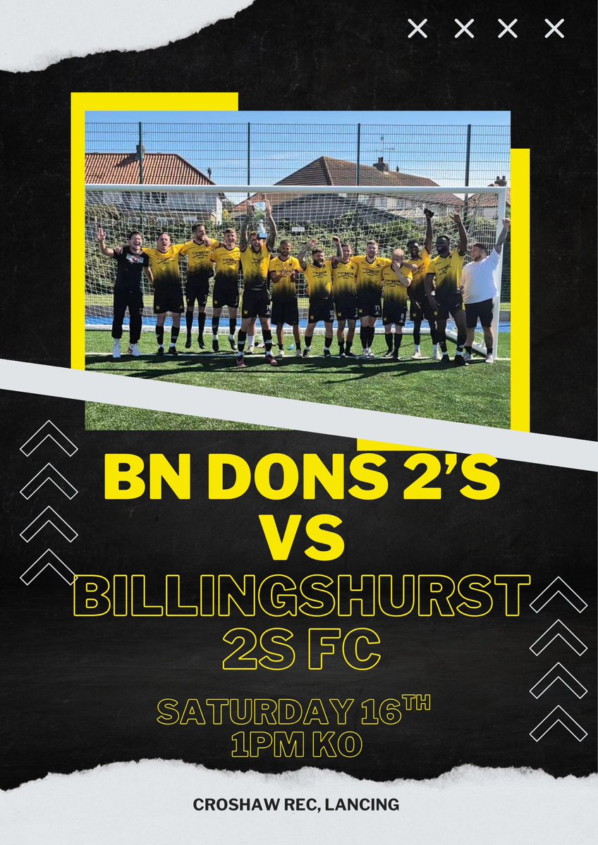 Bn Dons 2s Sat (@bndons2ssat) on Twitter photo The games are coming thick and fast, after last nights rollercoaster we look forward to this weekend where we welcome <a href="/Billingshurstfc/">Billingshurst FC</a> 2s. Who we know will be a tough opponent. Get yourself down to the trenches this weekend. All support welcome🧍♂️
CROSHAW REC 🏟️ 1pm ko 🕰️
#UTD👑 The games are coming thick and fast, after last nights rollercoaster we look forward to this weekend where we welcome <a href="/Billingshurstfc/">Billingshurst FC</a> 2s. Who we know will be a tough opponent. Get yourself down to the trenches this weekend. All support welcome🧍♂️
CROSHAW REC 🏟️ 1pm ko 🕰️
#UTD👑