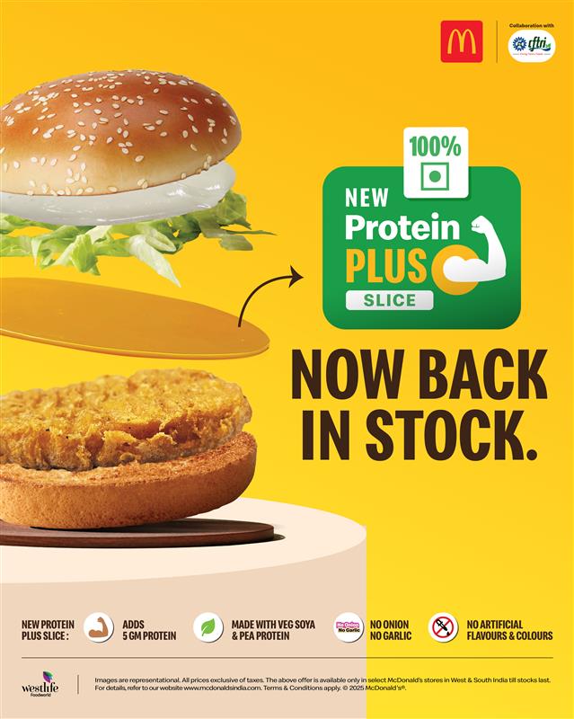 Protein- Up your favs, once again. 
With the new Protein Plus Slice, now back in stock. 

#McDonaldsIndia #ThatsMyMcDonalds #ProteinPlusSlices #ProteinPlusRange