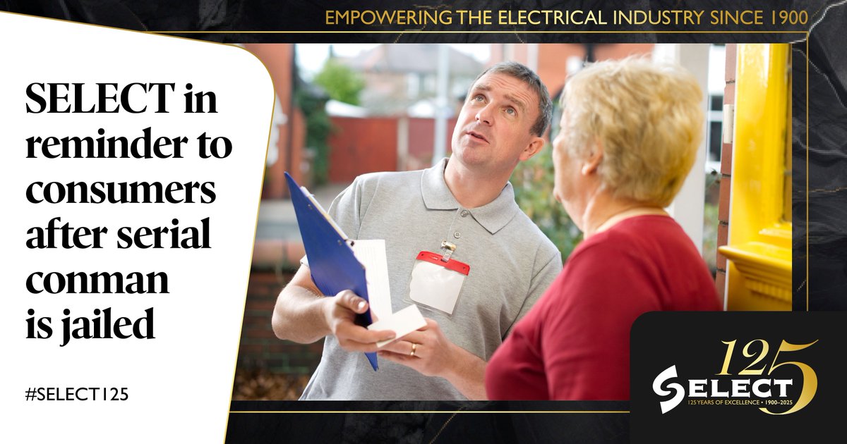 SELECT has urged the public to always check identification before allowing tradespeople into their home following the jailing of a serial fraudster who posed as an electrician to target the elderly. Read more here👉 bit.ly/check-contract…

#SELECT125