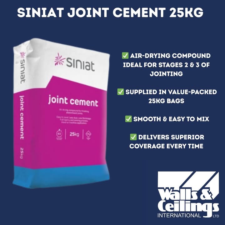 Siniat Joint Cement — the pro’s choice for perfect finishes.

Designed for stages 2 &amp; 3 of the jointing process, this air-drying powder compound delivers smooth, high-quality results every time.

Shop now: ow.ly/9aBz50Wsmyy
