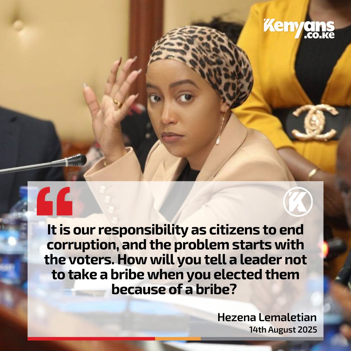 How will you tell a leader not to take a bribe when you elected them because of a bribe? - Senator Hezena Lemaletian