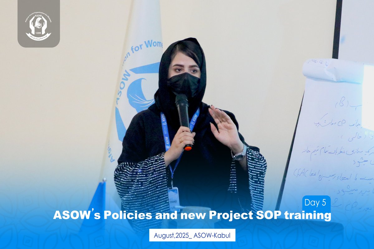 asow_org's tweet photo. 𝐀𝐒𝐎𝐖’𝐬 𝐏𝐨𝐥𝐢𝐜𝐢𝐞𝐬 𝐚𝐧𝐝 𝐧𝐞𝐰 𝐏𝐫𝐨𝐣𝐞𝐜𝐭 𝐒𝐎𝐏 𝐭𝐫𝐚𝐢𝐧𝐢𝐧𝐠
  August, 2025, ASOW-Kabul 
 Day 5
  #ASOW #WFPBLifestyle #EndHunger #WorkForFood #asow #kabul #wfpxasow #آسو #Asow #asow_afghanistan #Togetherness #Community #کابل #HelpingHands #training #asow https://t.co/JhcL3eF8iL