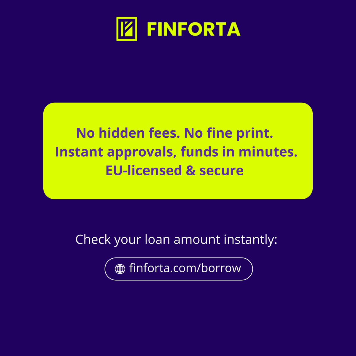 FinfortaCrypto's tweet photo. Clear rates. No surprises.

When you borrow with FinForta’s Crypto-Backed Loans, you know exactly what you’ll pay from day one.

📌 Choose your LTV: 20%, 50%, or 70%
📈 Fixed annual rates from 11% to 15%
💶 Borrow up to €1M against BTC, ETH, WBTC, or WETH
⚡ Get funds in under 15 minutes
🔐 Fully transparent, EU-compliant

💡 Use our loan calculator now and see how much you can access today: https://t.co/dH2h9XYMWf

#CryptoLoans #FinForta #SmartBorrowing #EUcompliant #CryptoCollateral #LiquidityWithoutSelling #FinancialFreedom #CryptoFinance