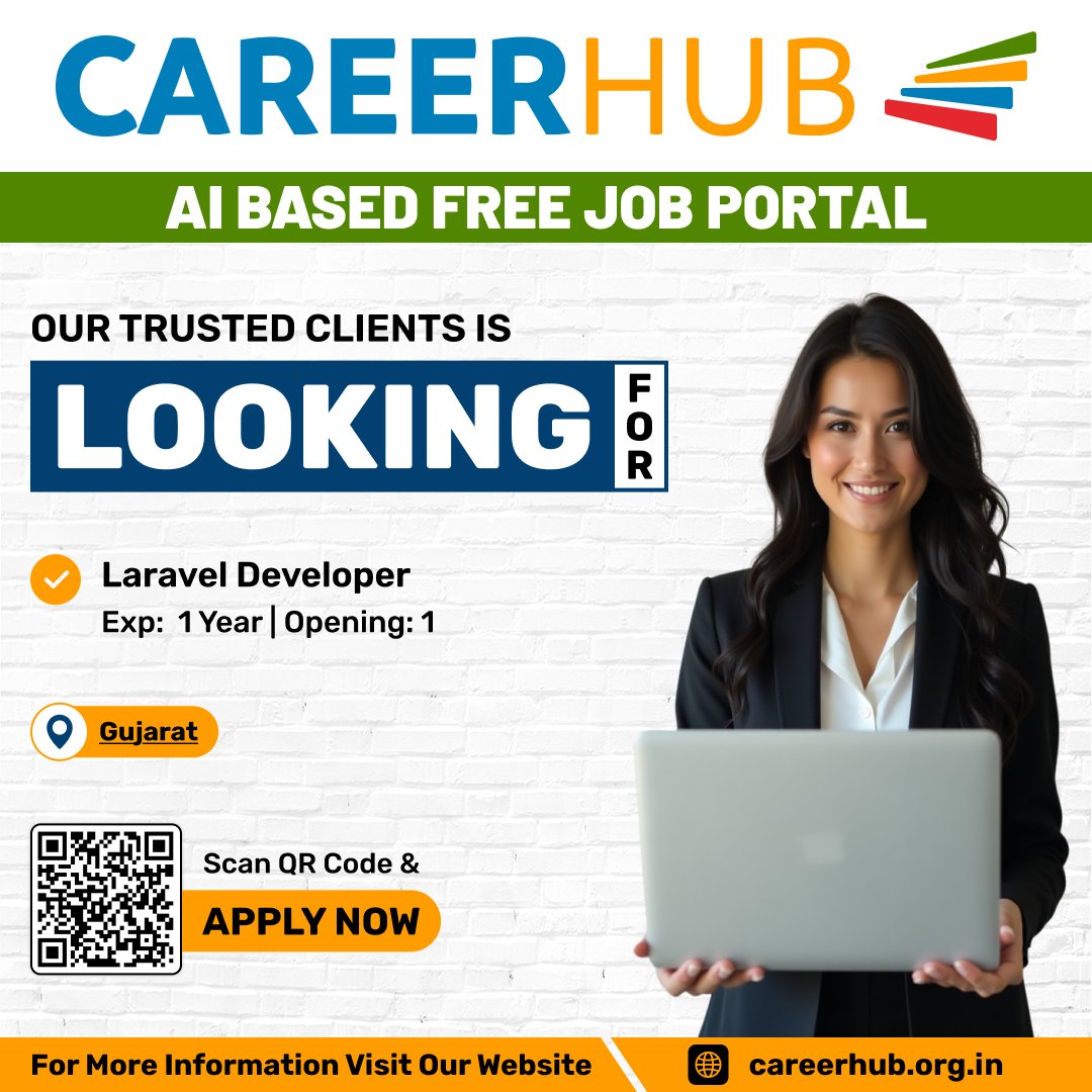 careerhub_iespl's tweet image. Hiring: Laravel Developer
Location: Gujarat | 1 Year Exp | 1 Opening
Proficient in Laravel, PHP, MySQL, MVC architecture
Apply: careerhub.org.in/job/laravel-de…
Follow: @careerhub_iespl
#LaravelDeveloper #CareerHub #careerhubaibasedfreejobportal #GujaratJobs