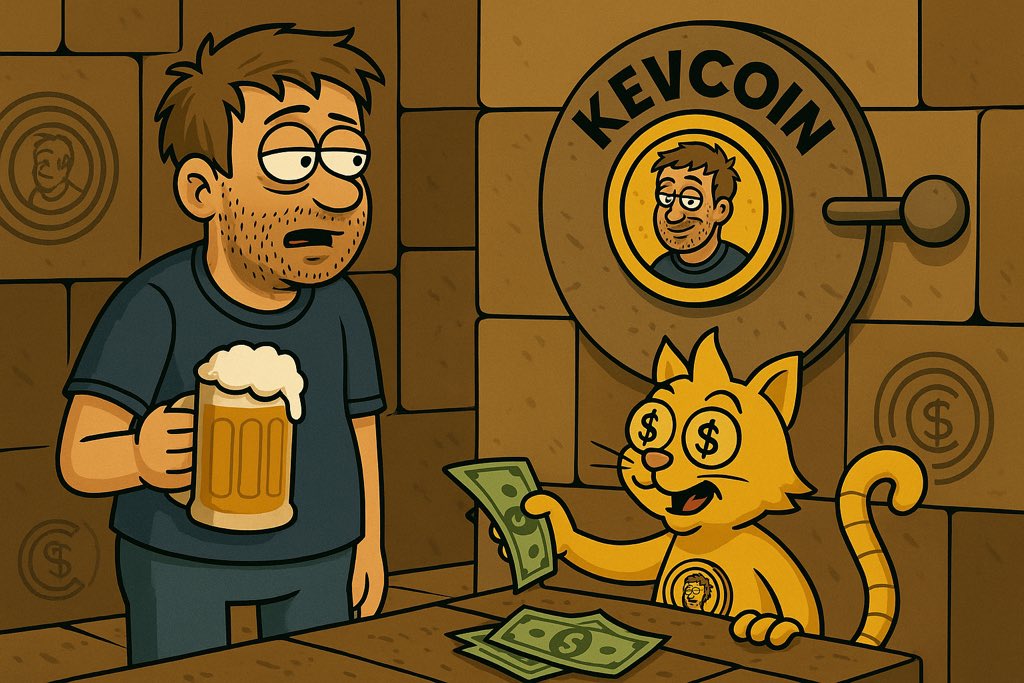 KevCoin_'s tweet photo. Deep inside the pyramid, Kev & Goldtail find a mysterious lever 🪙 marked with the ancient KEVCOIN logo. Kev’s ready to pull… beer in hand 🍺 What could possibly go wrong? 🚀 #KEVCoin #Goldtail #Bitcoin #Crypto https://t.co/eGvq5uq1yJ