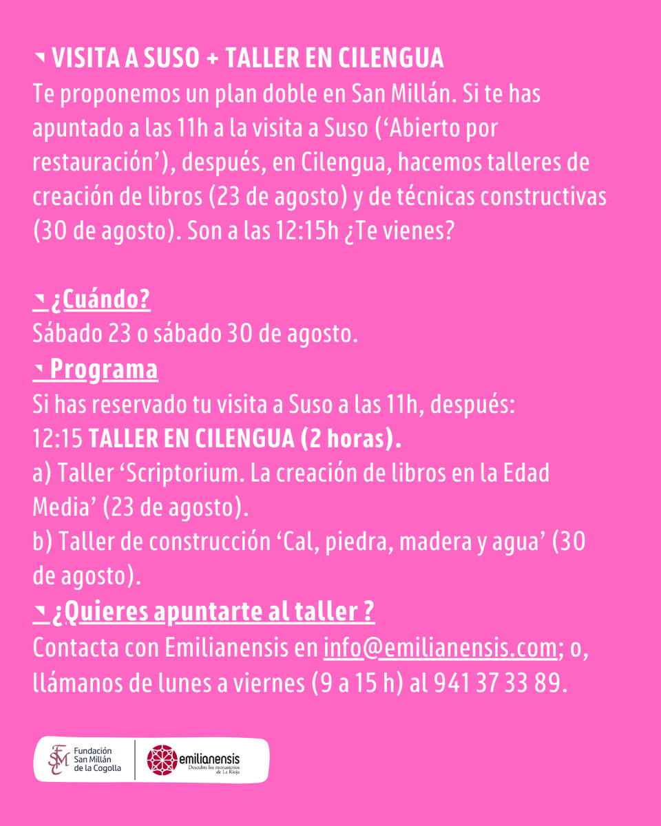 Emilianensis's tweet image. #LaRioja #SanMillán #Suso #Yuso ¿Tienes planes para el 23 o el 30 de agosto? Tenemos una propuesta para ti emilianensis.com/actividades/ot…