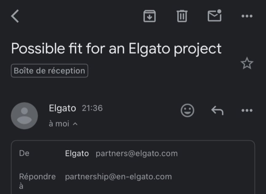 ⚠️ ALERTE PHISHING ⚠️ RT APPRÉCIÉ⚠️ 

 Aucun mail légitime de partenariat Elgato ne provient d'une adresse mail elgato.com ou "partnership". Encore moins en anglais ! 

 En cas de doute :
 Ne cliquez sur aucun lien
 Ne téléchargez aucune pièce jointe
 N'hésitez pas à