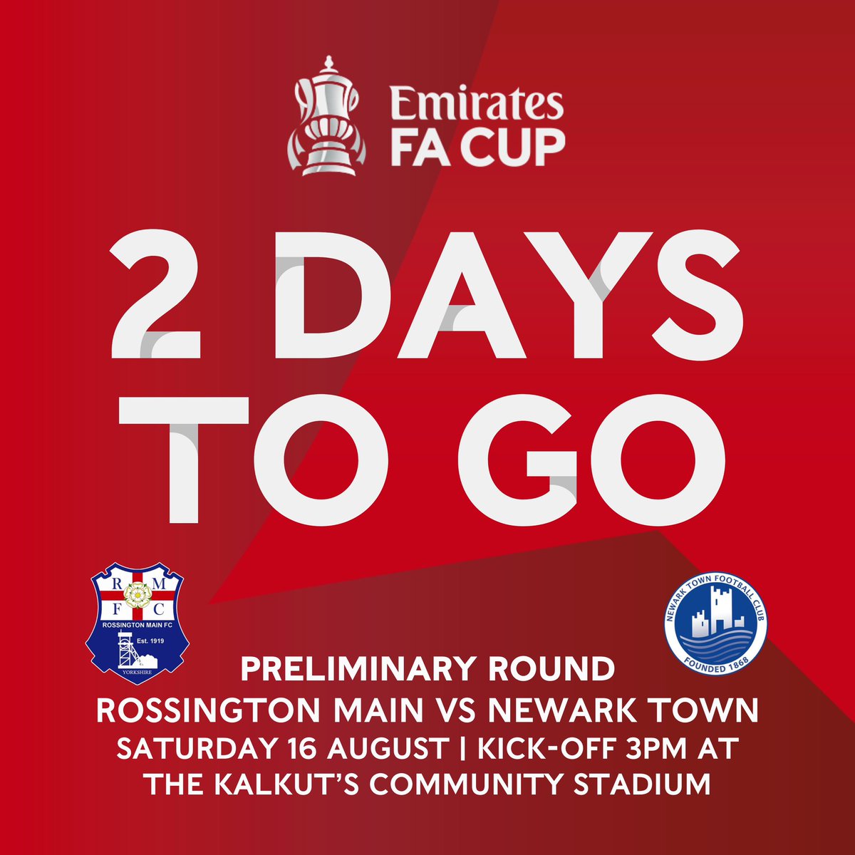 Rossington Main FC (@rmfc1919) on Twitter photo 2️⃣ days to go until we return home to the Kalkut’s Community Stadium for our <a href="/EmiratesFACup/">Emirates FA Cup</a> preliminary round tie with Newark Town. Back the Rosso by pre-purchasing tickets and programmes now👇
🎟️ rossingtonmainfc.co.uk/payments/satur…
📘 rossingtonmainfc.co.uk/payments/rosso…
#UpTheRosso | #EmiratesFACup 2️⃣ days to go until we return home to the Kalkut’s Community Stadium for our <a href="/EmiratesFACup/">Emirates FA Cup</a> preliminary round tie with Newark Town. Back the Rosso by pre-purchasing tickets and programmes now👇
🎟️ rossingtonmainfc.co.uk/payments/satur…
📘 rossingtonmainfc.co.uk/payments/rosso…
#UpTheRosso | #EmiratesFACup