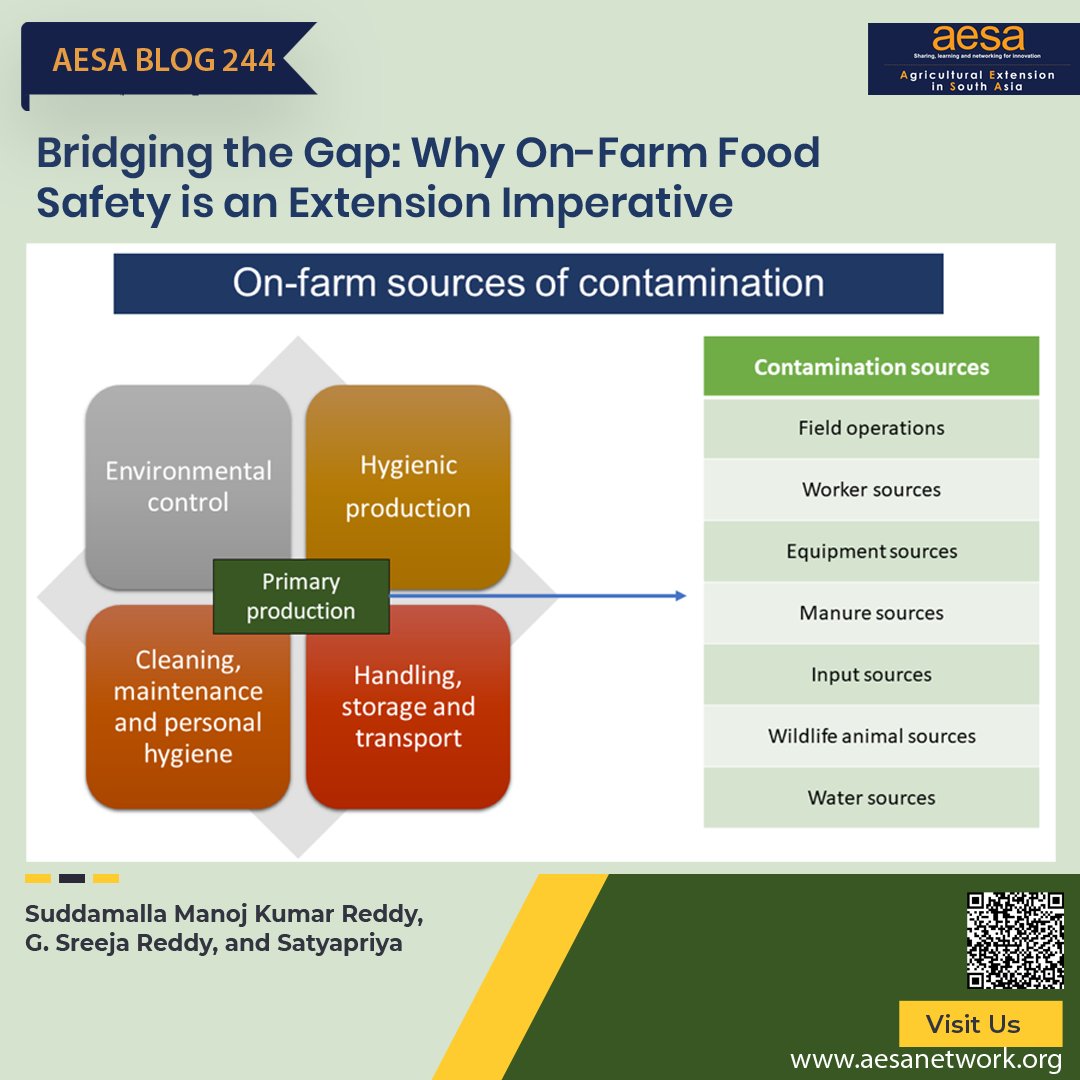 AESA_Network's tweet image. #AESABlog #ReadNow

In India, on-farm food safety is vital for public health, farmer livelihoods &amp;amp; market trust.

💡 A new AESA blog by Manoj, Sreeja &amp;amp; Satyapriya shows how #Extension can make it happen.

Read 👉 aesanetwork.org/bridging-the-g…

#FoodSafety #OnFarmSafety #Agriculture