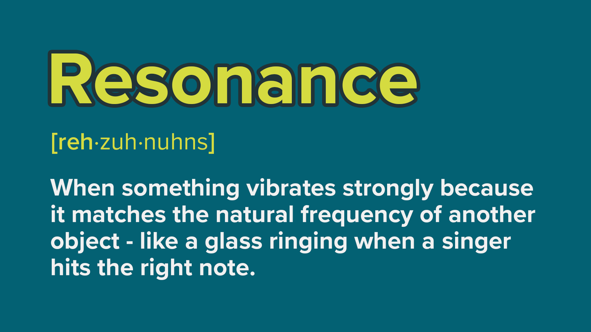gsc1's tweet image. #ScienceWordOfTheWeek

Resonance - When something vibrates strongly because it matches the natural frequency of another object - like a glass ringing when a singer hits the right note.