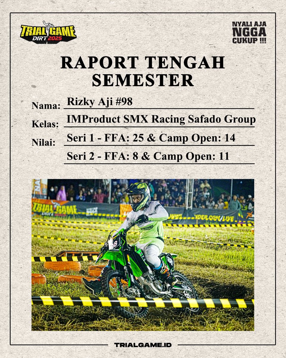 Perjalanan @rizkyajisafado98  hingga pertengahan musim 2025 🔥

Sempat 'gugur' di awal seri karena motor yang terus bermasalah, perlahan #98 tunjukkan hasil lebih baik dibandingkan seri atau bahkan musim sebelumnya! 🙌

Info lengkap klik trialgame.id

#TrialGameID