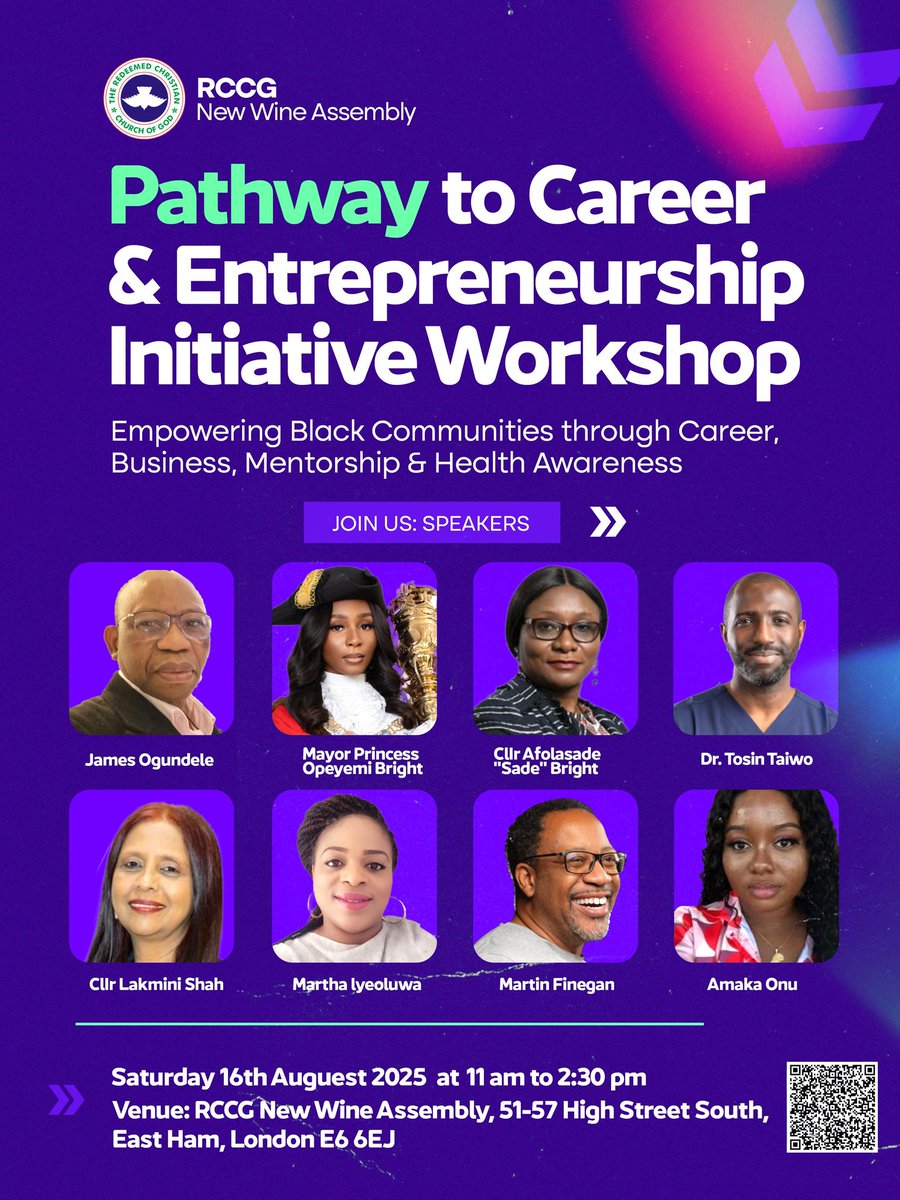 RCCGnha's tweet photo. ⏳ 2 DAYS TO GO! 🚀
PCE Workshop — Sat 16 Aug, 11AM @ RCCG New Wine Assembly, London E6 6EJ.
Career growth • Finance tips • Mentorship • Networking.
Feat. Mayor Clr Princess Bright ✨ https://t.co/I3jdMXTSQZ