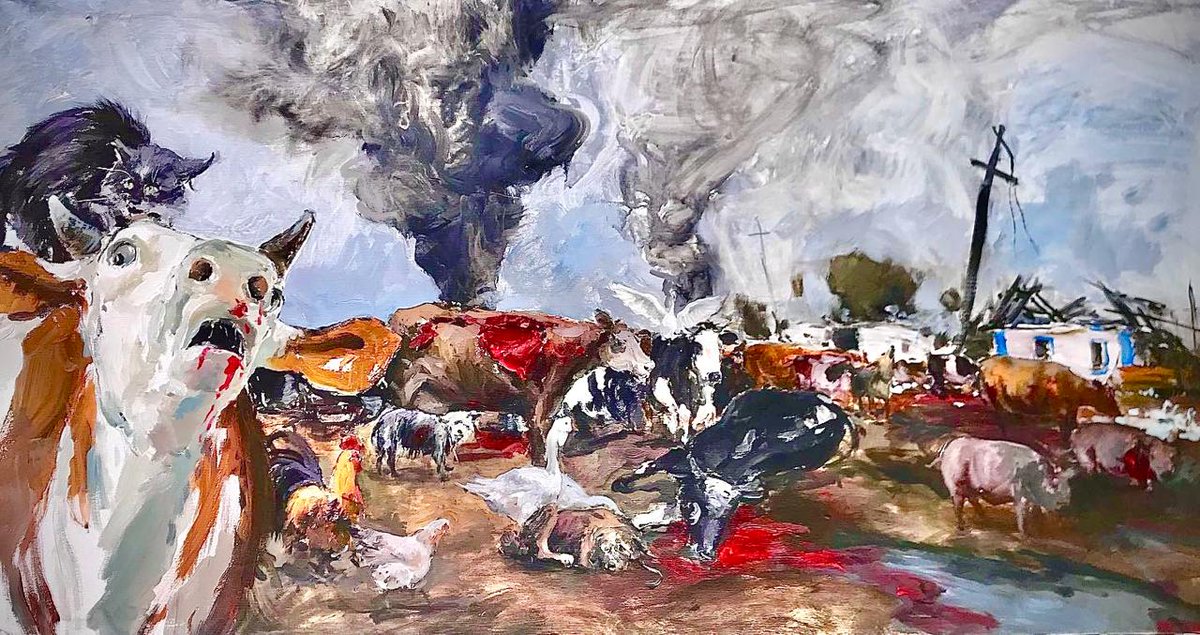 animals_ua's tweet photo. In 2022, a group of wounded farm animals walked silently into a Ukrainian village — bleeding, scared, and alone. They had fled the shelling. Locals found them gathered in the square, staring at people.

No cries — just eyes that asked:
Why? What have you done to us? https://t.co/0w13sX05dc