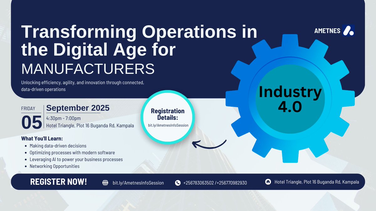 ametnes's tweet photo. Transform Your Manufacturing Operations with Ametnes ERP — Live in Kampala
#Ametnes #ERP #Manufacturing #SupplyChain #ProductionManagement #InventoryManagement #businessowner https://t.co/gtIULEJ1AW