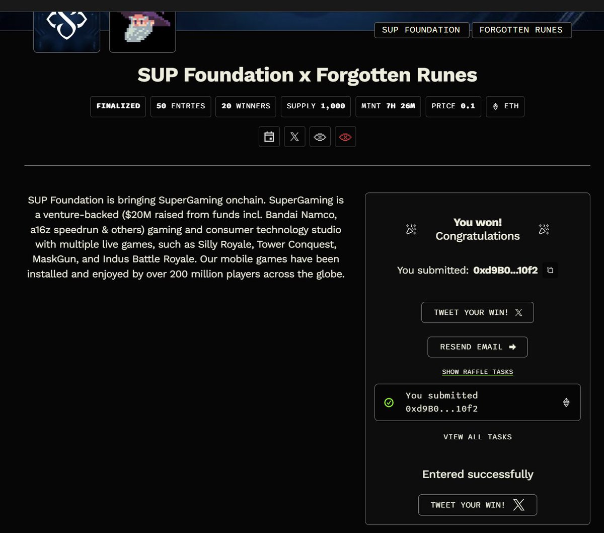 arrick_h's tweet photo. @betapluxx Hello @betapluxx i joined from forgotten runes and won a gtd but says i got fcfs ? can you help ?
This is my wallet 0xd9B0b2e3bD4e30f10c18A4bB4dB868B6A28610f2 https://t.co/Xfqqbyl3tt
