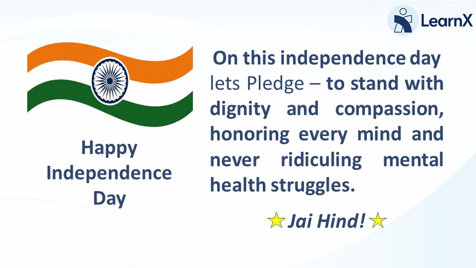 learnxofficial's tweet photo. LearnX, wishes everyone a Happy Independence Day filled with pride, unity, and the spirit of progress.
#IndependenceDay2025 #LearnX #StudentWellBeing #EmpoweringIndia #JaiHind #MentalHealthMatters https://t.co/IxcoZLkeyv