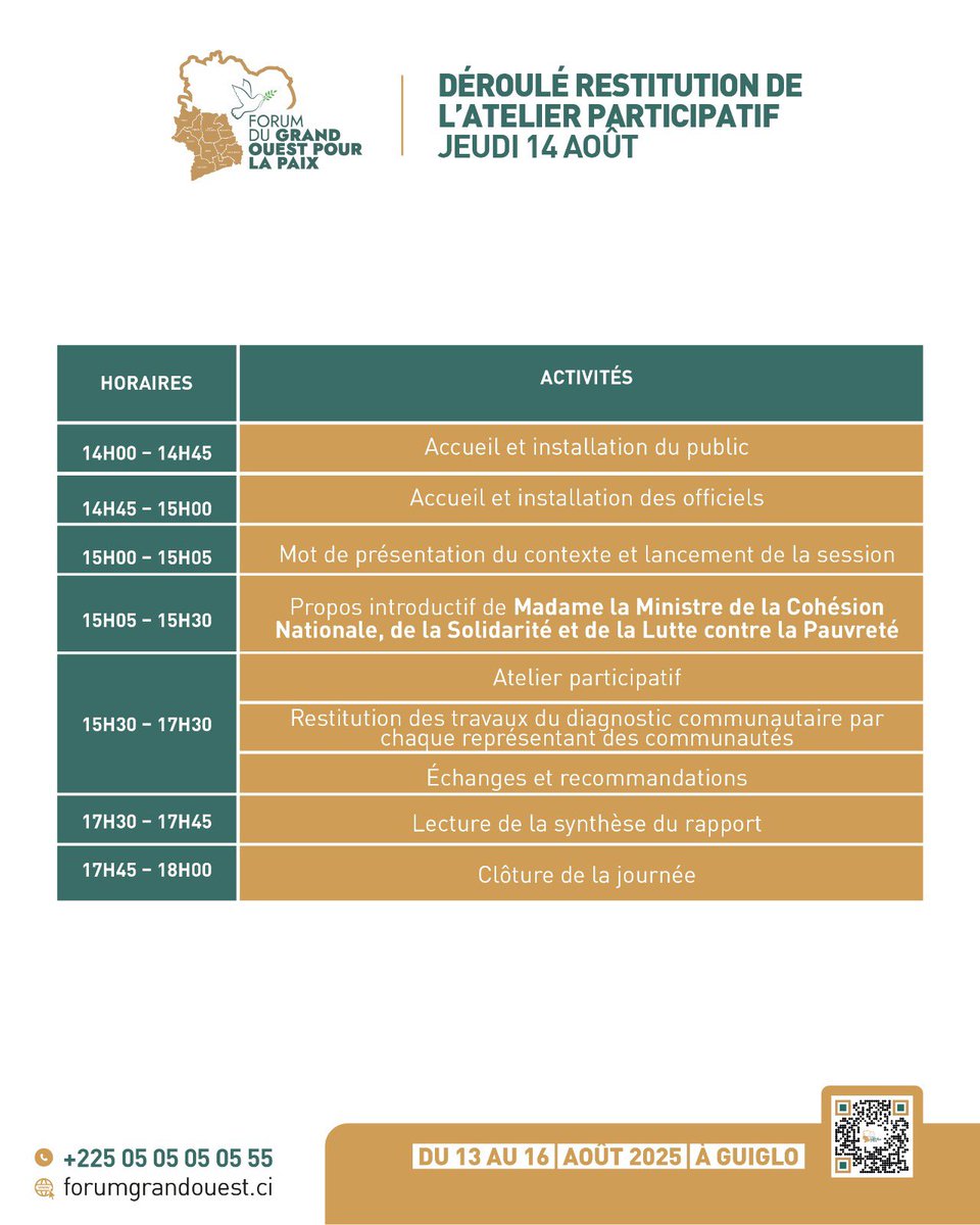 Jour 2 du Forum du Grand Ouest pour la Paix
Au programme : conférences, panels et ateliers pour réfléchir ensemble aux leviers d’une paix durable, d’une bonne gouvernance et d’une meilleure cohésion entre communautés. 

#Forumsdelapaixdugrandouest #GrandOuest #Paix #Gouvernance