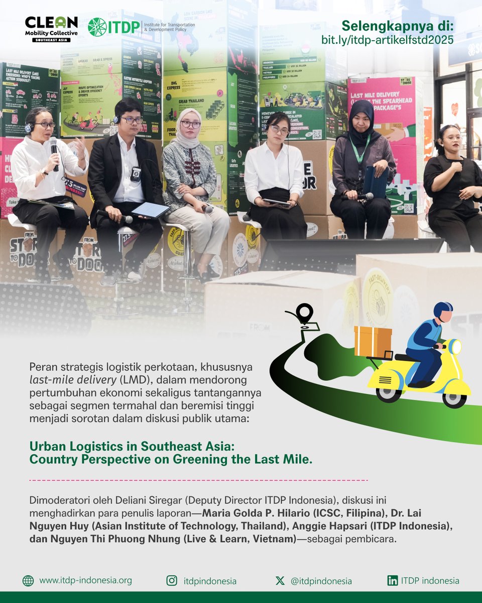 Pada Minggu, 10 Agustus 2025, ITDP Indonesia bersama Clean Mobility Collective Southeast Asia (<a href="/cmc_sea/">Clean Mobility Collective Southeast Asia</a>) menggelar acara bertajuk “From Store to Door” di Pos Bloc Jakarta sebagai bentuk diseminasi hasil studi last-mile delivery yang disusun oleh para peneliti dari empat negara