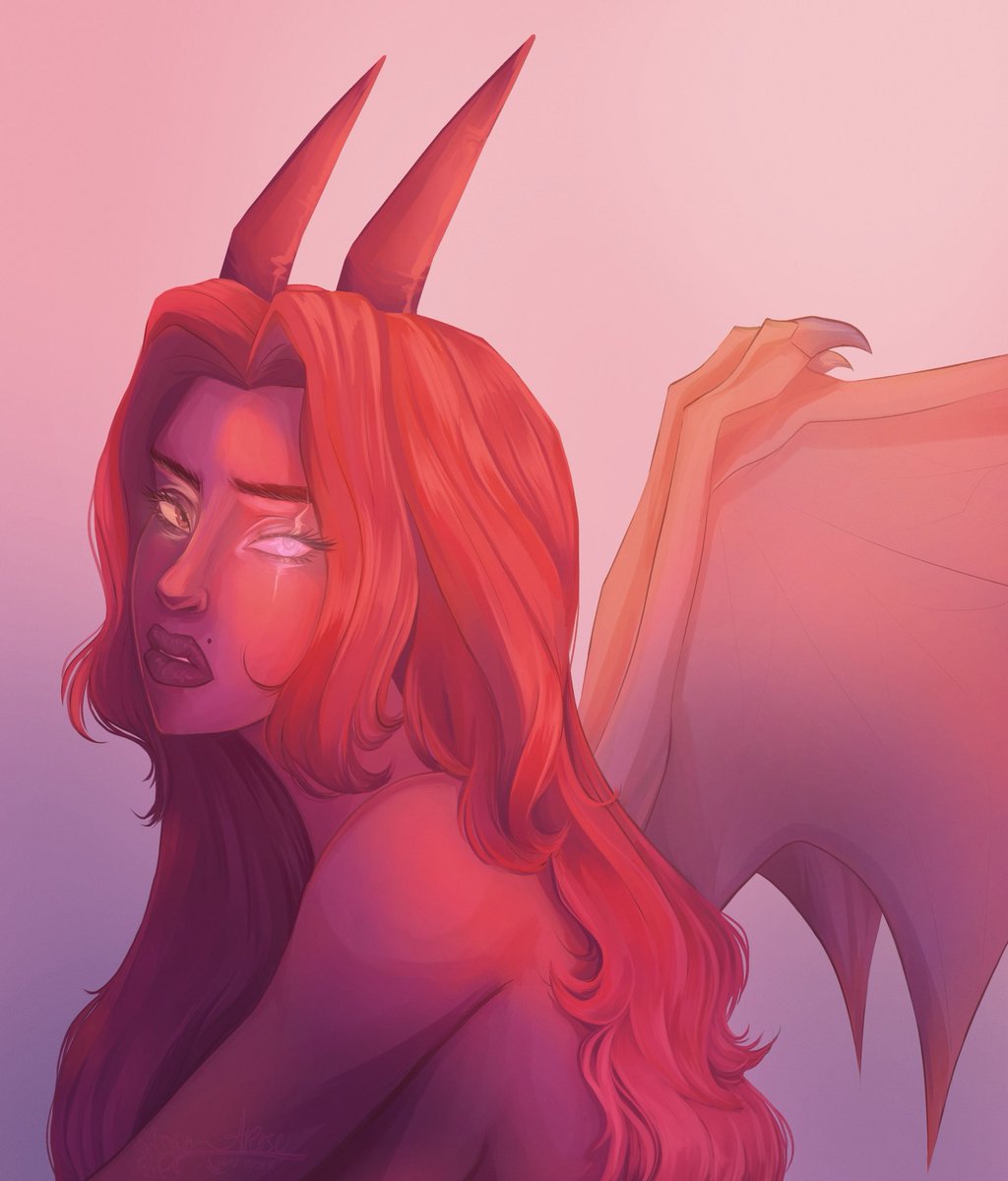 az_roser's tweet photo. Experimenting with a different rendering style with an OC of mine 🥰✨

#digitalart #oc #ocart #succubus #succubusoc #Azira https://t.co/aB18no9Yzg