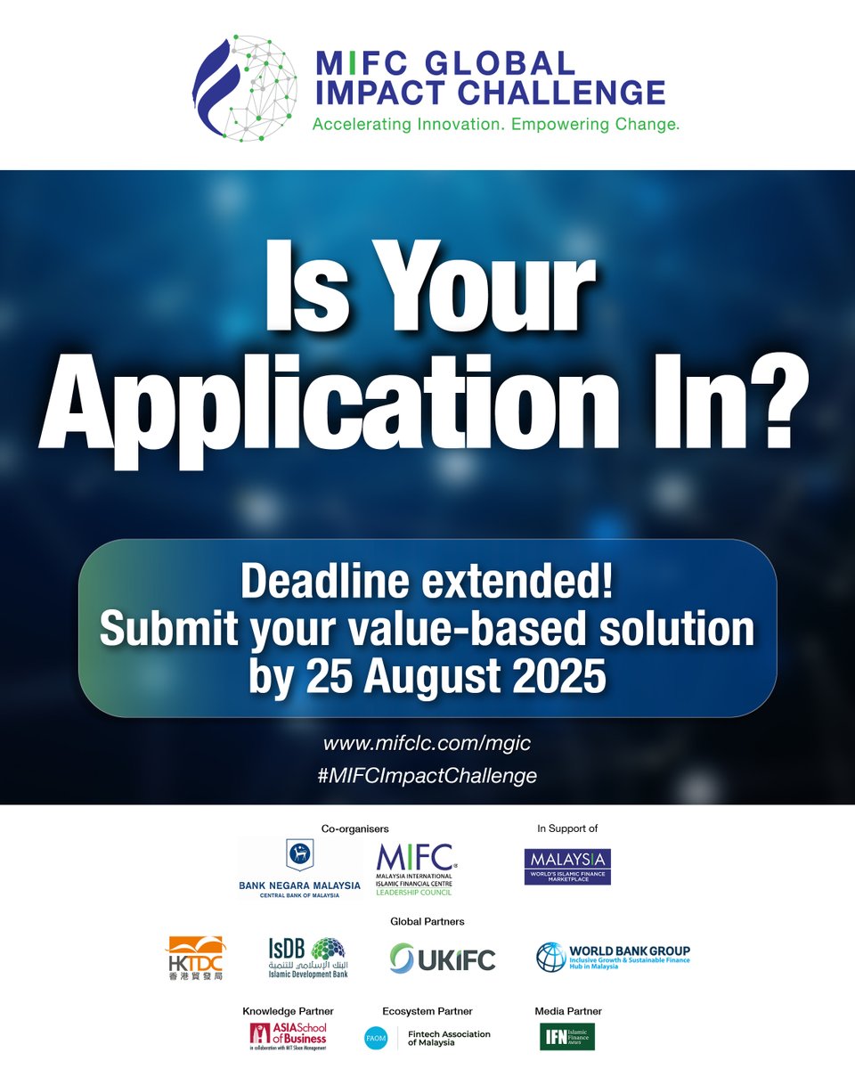 Masih belum menghantar idea untuk MIFC Global Impact Challenge 2025? Tarikh akhir telah dilanjutkan. Hantarkan penyelesaian kewangan didorong impak bagi menangani cabaran sosial serta iklim sebelum 25 Ogos 2025! Ketahui lebih lanjut dan sertai sekarang menerusi