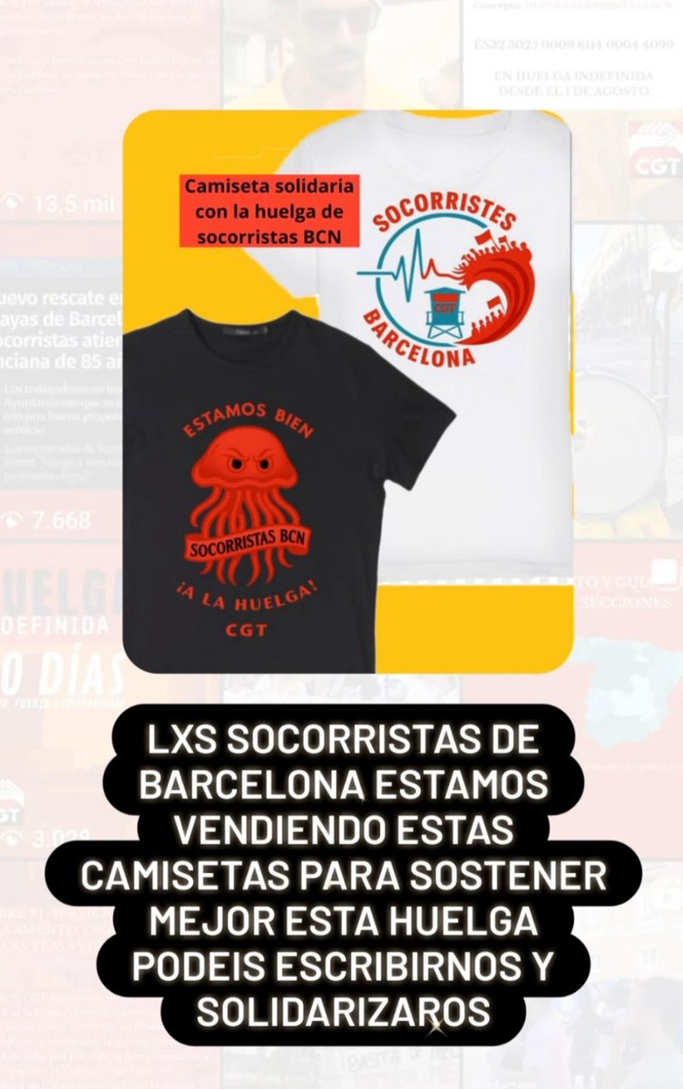 Huelga |
14 días de huelga indefinida llevan nuestras compañeras de <a href="/socorristasbcn/">CGT Socorristas Barcelona 🏴</a> porque no han llegado a ningún acuerdo con <a href="/bcn_ajuntament/">Ajuntament de Barcelona</a> 
Necesitan apoyo económico: sin caja no hay huelga y #BarcelonaSeAhoga
La info: cgt.es/huelga-indefin…