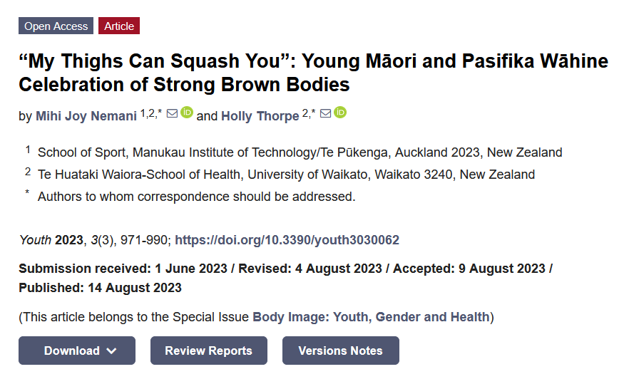 Youth_MDPI's tweet image. “My Thighs Can Squash You”: 
 
The study explores how young Māori and Pasifika women in Aotearoa NZ reclaim power over their bodies and celebrate strength through sport and movement. 

📖 doi.org/10.3390/youth3…

#BodyPositivity #ManaWahine #PasifikaWomen #IndigenousYouth