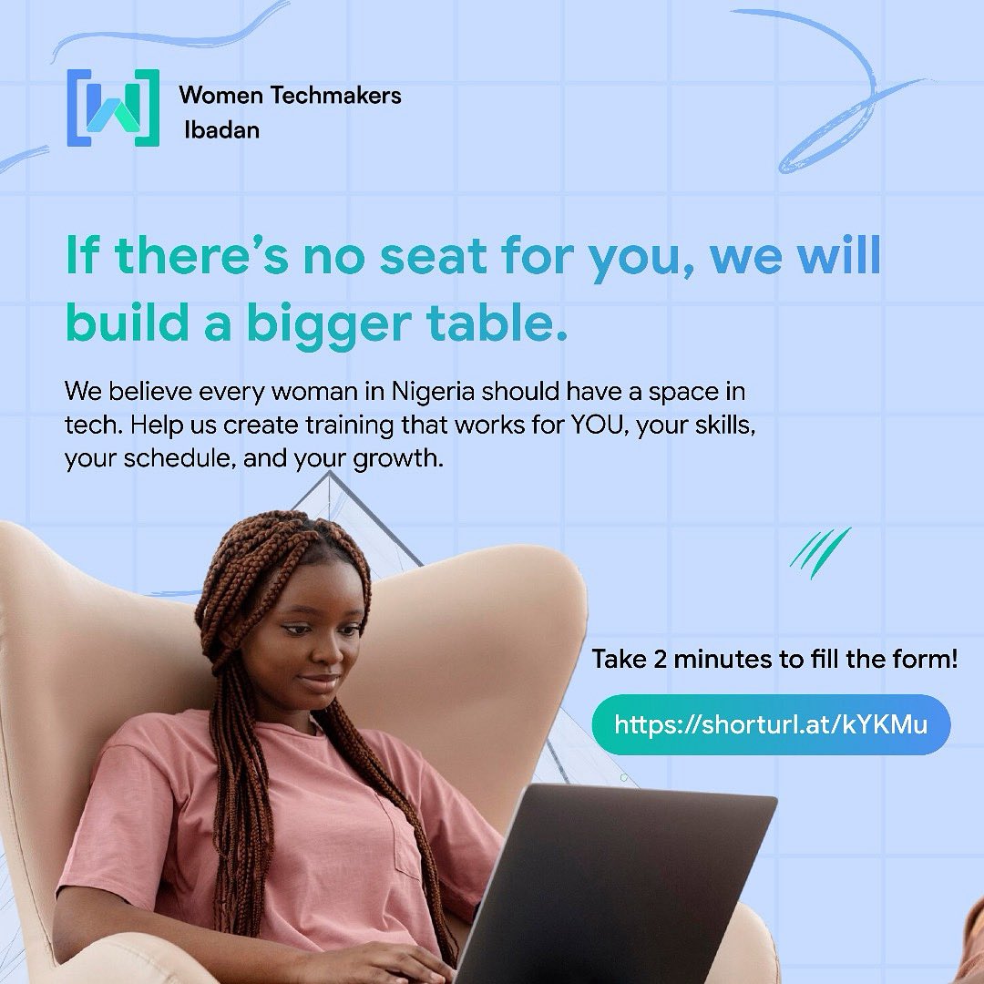 We believe every woman in Nigeria should have a place in tech.

Now is your chance to shape the kind of training that works for YOU your skills, your schedule, and your growth.

It only takes 2 minutes to fill this form 👉 shorturl.at/kYKMu

#wtmibadan #techconmunity