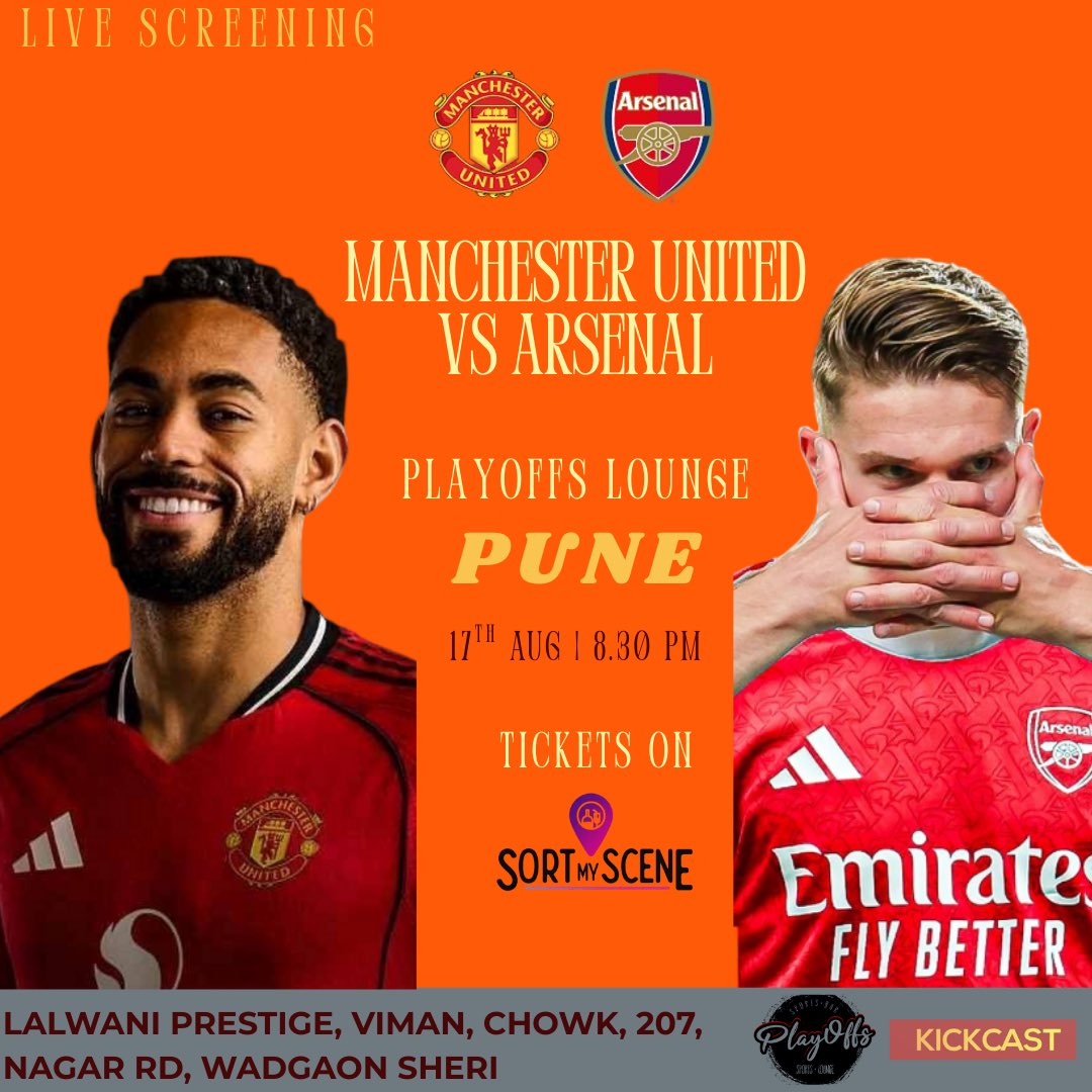 kickcastindia's tweet photo. 🔥 Pune, your football nights will never be the same again! 🔥
Kickcast is launching in your city — and we’re starting with fireworks on the screen!

Manchester United vs Arsenal – Premier League Opener
📍 Playoffs Lounge,Pune
🗓️ 17th August 2025
⏰ 8:30 PM Onwards https://t.co/CVSVsJFbjN