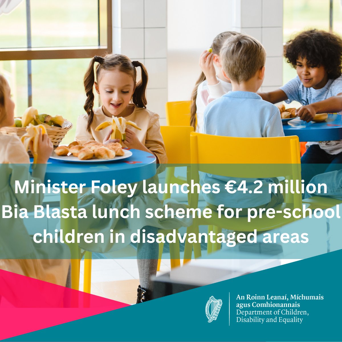 Children, Equality, Disability, Integration, Youth (@dcediy) on Twitter photo The Minister for Children, Disability, and Equality, <a href="/NormaFoleyTD1/">Norma Foley T.D</a> today announced the launch of Bia Blasta (Delicious Food), the pre-school nutrition programme, to provide daily lunches for pre-school children in disadvantaged areas. The Minister for Children, Disability, and Equality, <a href="/NormaFoleyTD1/">Norma Foley T.D</a> today announced the launch of Bia Blasta (Delicious Food), the pre-school nutrition programme, to provide daily lunches for pre-school children in disadvantaged areas.