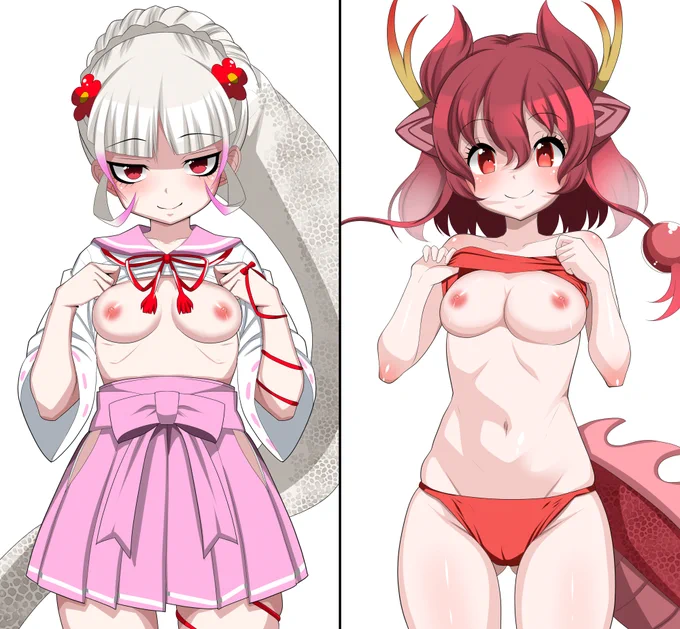 ご依頼作品を納品しましたので公開します けものフレンズ3 #赤龍 #ビャクダ ニヤニヤしておっぱい見せてくれたらこちらも笑顔になりました(●'ω`●)