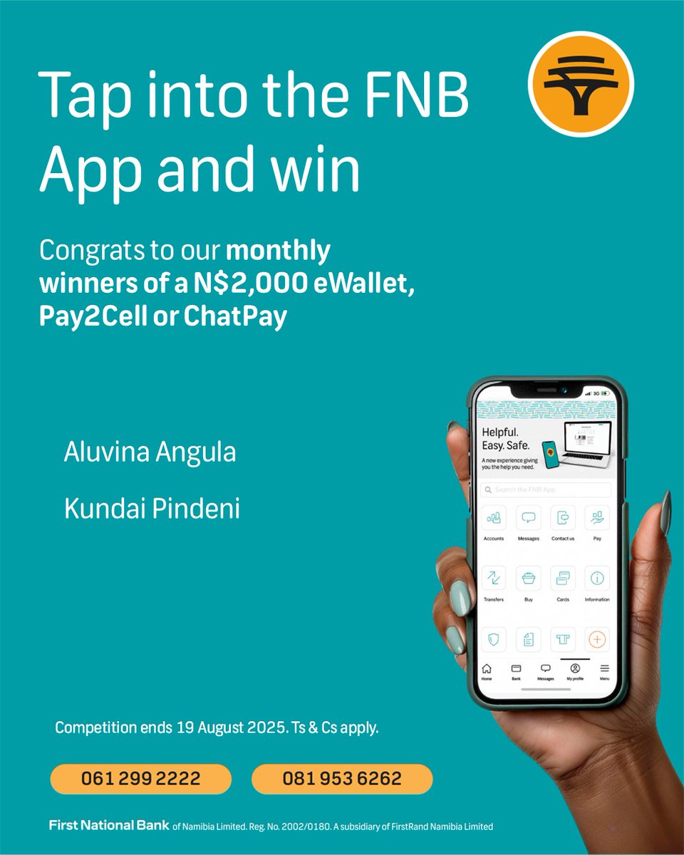 FNB Namibia (@fnbnamibia) on Twitter photo The winners keep coming in our race towards the grand prize of an iPhone 16 Pro. 
For the chance to be next, purchase prepaid airtime or electricity on the FNB App to enter. Good luck. 
#FNBApp #FNBNamibia The winners keep coming in our race towards the grand prize of an iPhone 16 Pro. 
For the chance to be next, purchase prepaid airtime or electricity on the FNB App to enter. Good luck. 
#FNBApp #FNBNamibia