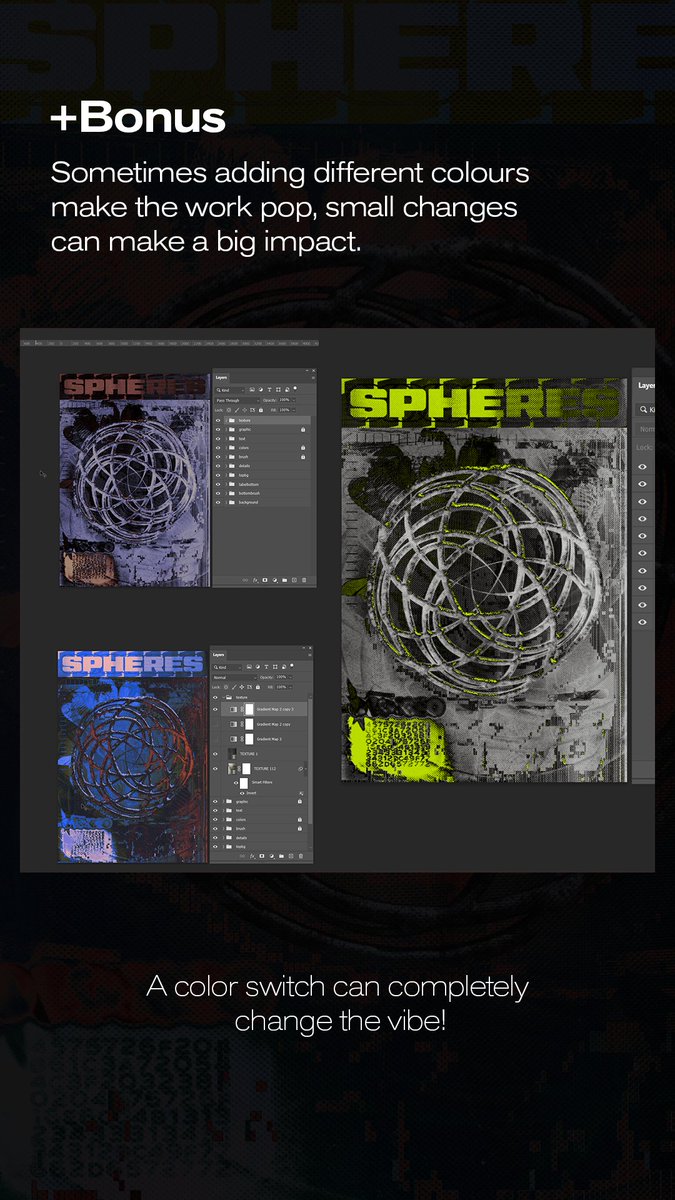 losxytwo's tweet photo. Step 9 Apply textures, grains, and materials. 
+Bonus Sometimes adding different colours make the work pop, small changes can make a big impact.  

Thanks for watching! If you have questions, want feedback, or just want to connect feel free to reach out. https://t.co/QqWNFPGIUK
