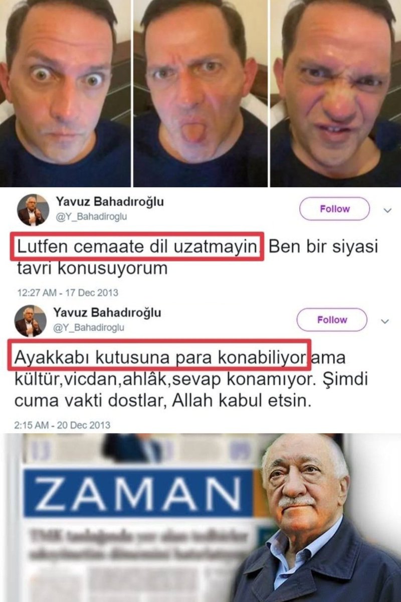 "Dilci Müco" olarak bilinen AKP'li Mücahit Birinci'nin babası Niyazi Birinci (Yavuz Bahadıroğlu), FETÖ'nün 17-25 Aralık Operasyonları'ndan sonra "Bile" şunları yazmış:

"Lütfen cemaate dil uzatmayın.

Ayakkabı kutusuna para konabiliyor ama kültür, vicdan, ahlâk, sevap konamıyor."