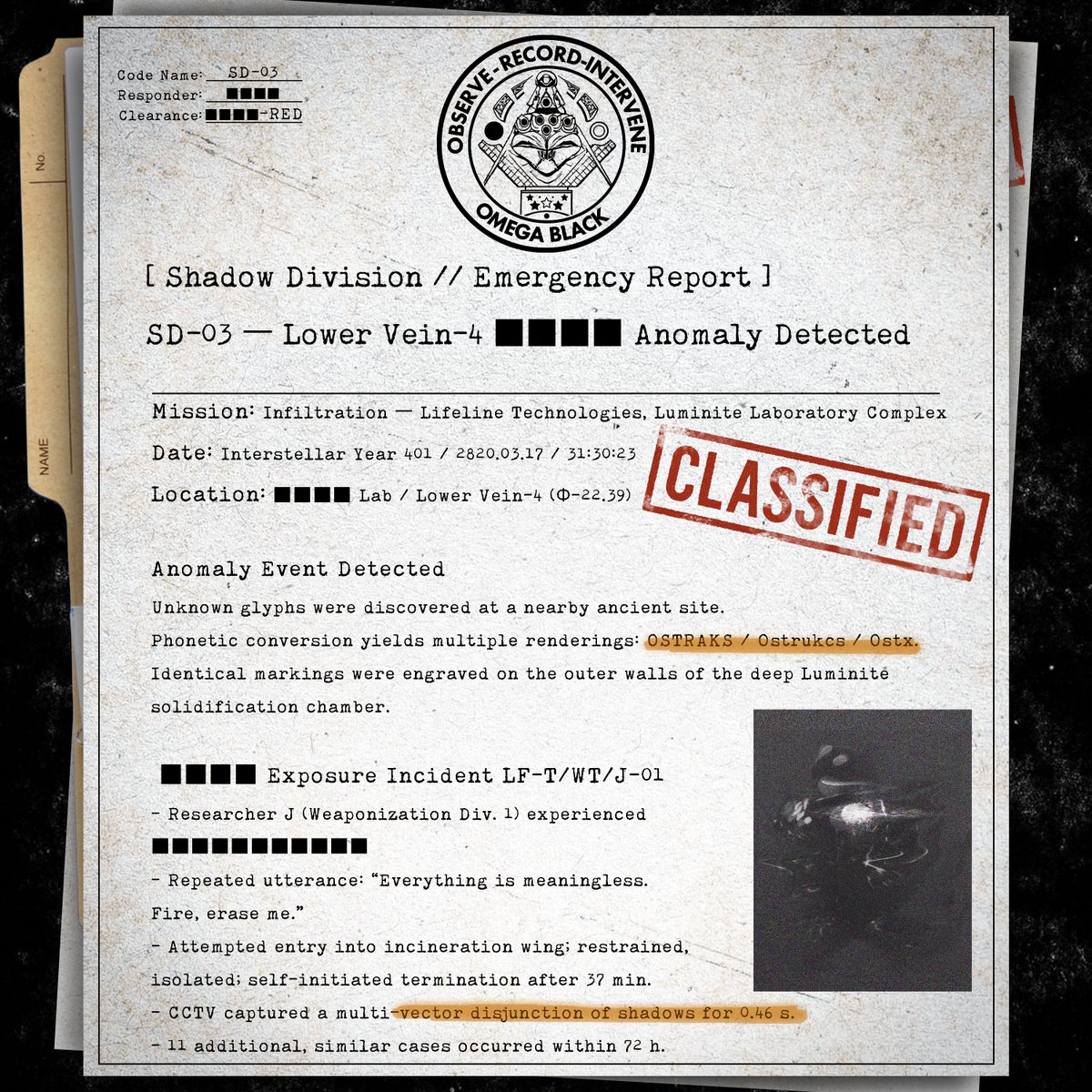 █ █ █ secured a classified █ █ █ █ document from within the restricted sector. [ Grid Φ-08.█ █ ]

#LastNova #Extraction #Classified #TopSecret #SciFi #Steam #followfriday #IndieDev #IndieGameDev #IndieGame #file #GameDev #action #game #Extractionaction #steam #epicgames
