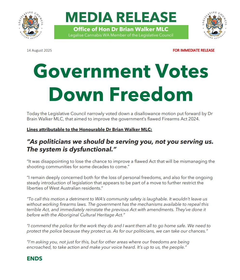 🚨 FIREARM UPDATE: Today the Legislative Council narrowly voted down my disallowance motion... 

#firearms #wapol #auspol #perth #perthnews #westernaustralia