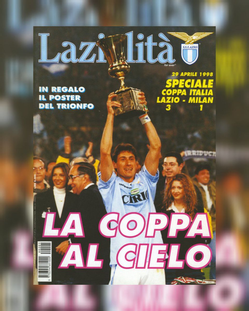 Lazialita1985's tweet photo. ⏳ -36 ! 27 settembre 1985 - 27 settembre 2025
🤍💙 40 anni di "Lazialità": il countdown con le copertine più iconiche
👉 Capitan #Fuser alza al cielo la Coppa Italia 1998
🏆 La #CoppaItalia è nostra! Che ricordo avete di quella sera❓
#lazio #lazialità #forzalazio https://t.co/zhLJEKoXJz