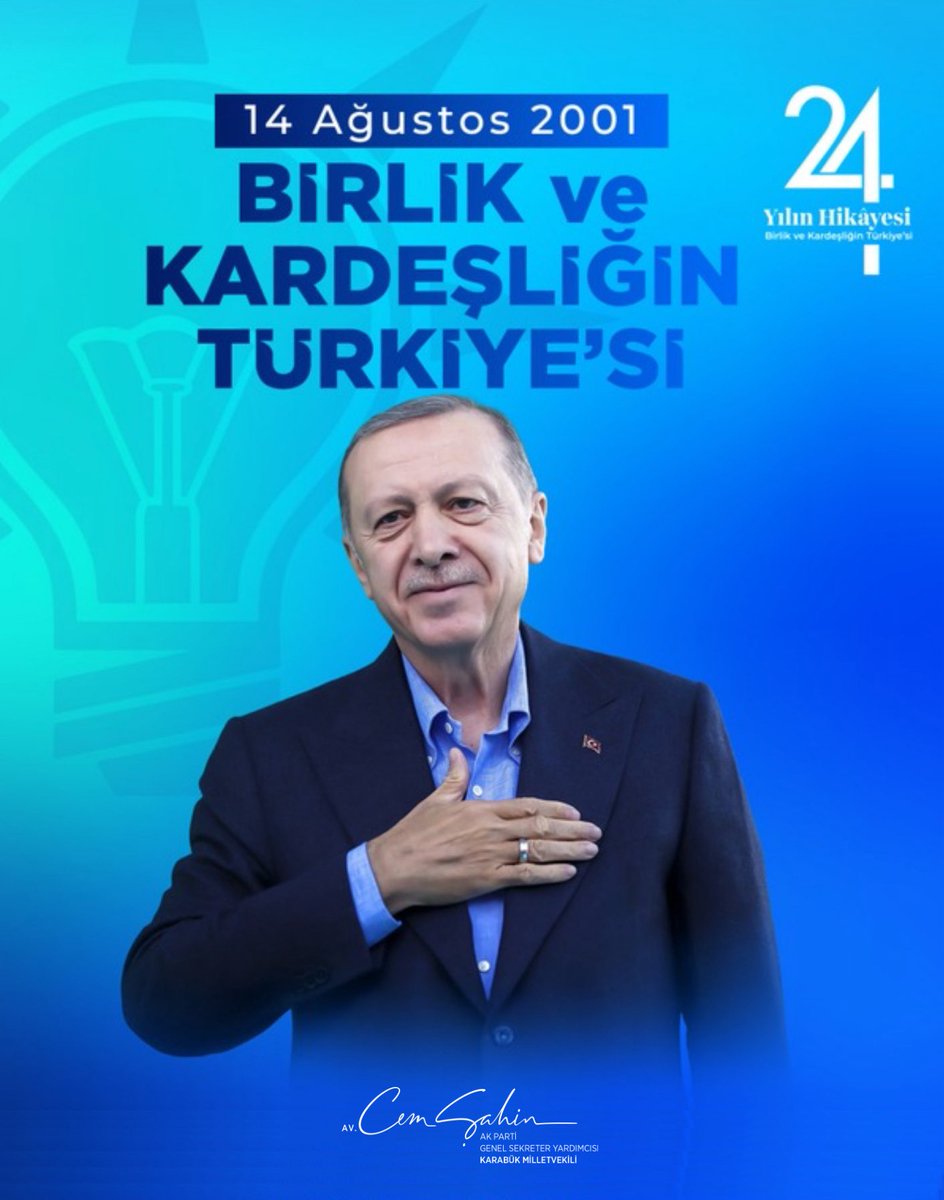 “Artık hiçbir şey eskisi gibi olmayacak” diyerek yola çıkan AK Parti, bugün 24. yaşını kutluyor.

14 Ağustos 2001’de milletimizin umudu olarak doğan AK Parti; Cumhurbaşkanımız ve Kurucu Genel Başkanımız Sayın Recep Tayyip Erdoğan’ın öncülüğünde, milli iradenin gücüyle birleşerek