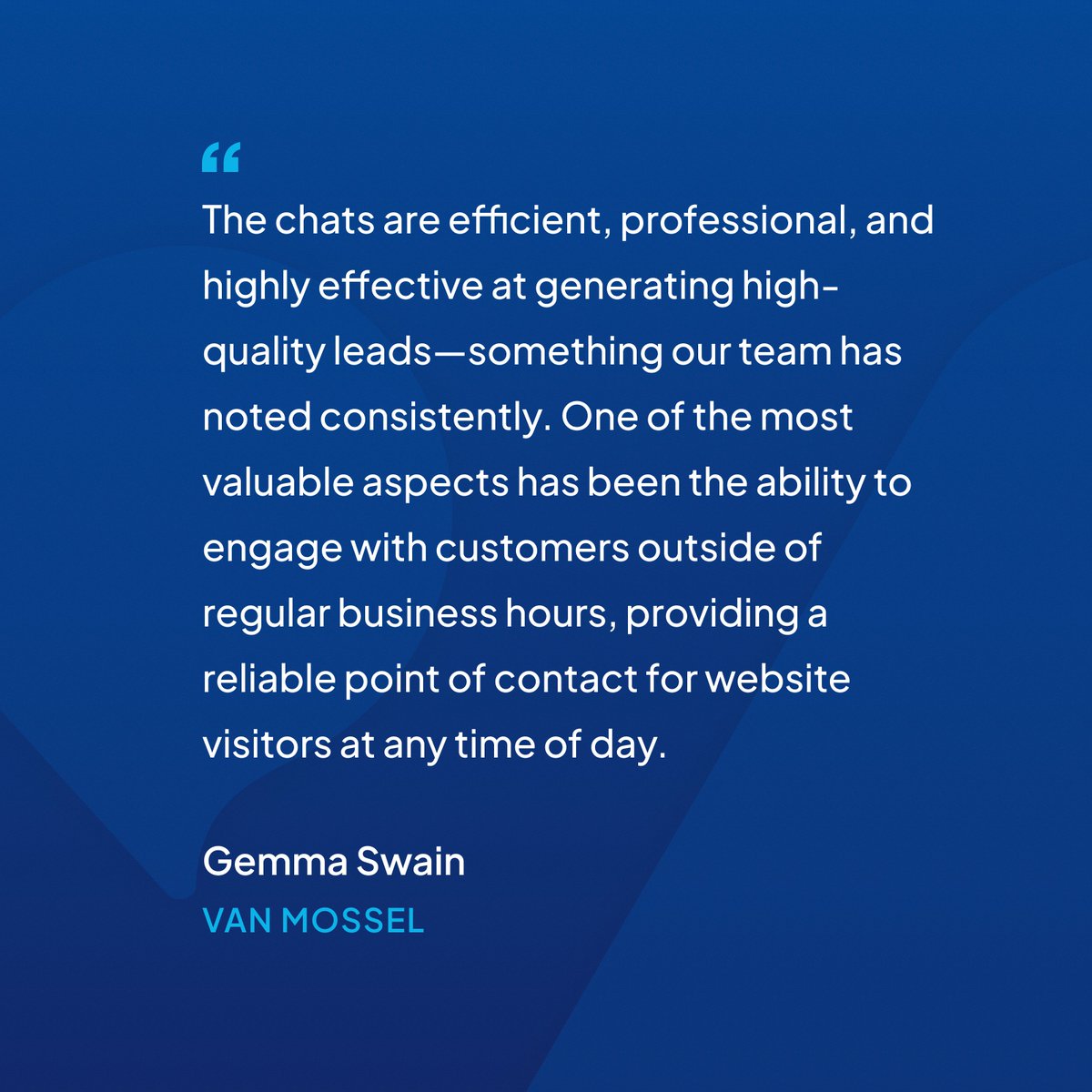 High-quality leads ✅
24/7 customer engagement ✅
Happy clients ✅

<a href="/VanMosselGroup/">Van Mossel Automotive Group</a> trust Visitor Chat to connect with website visitors anytime, anywhere 💬

#Testimonial #LeadGeneration #VisitorChat #BusinessGrowth