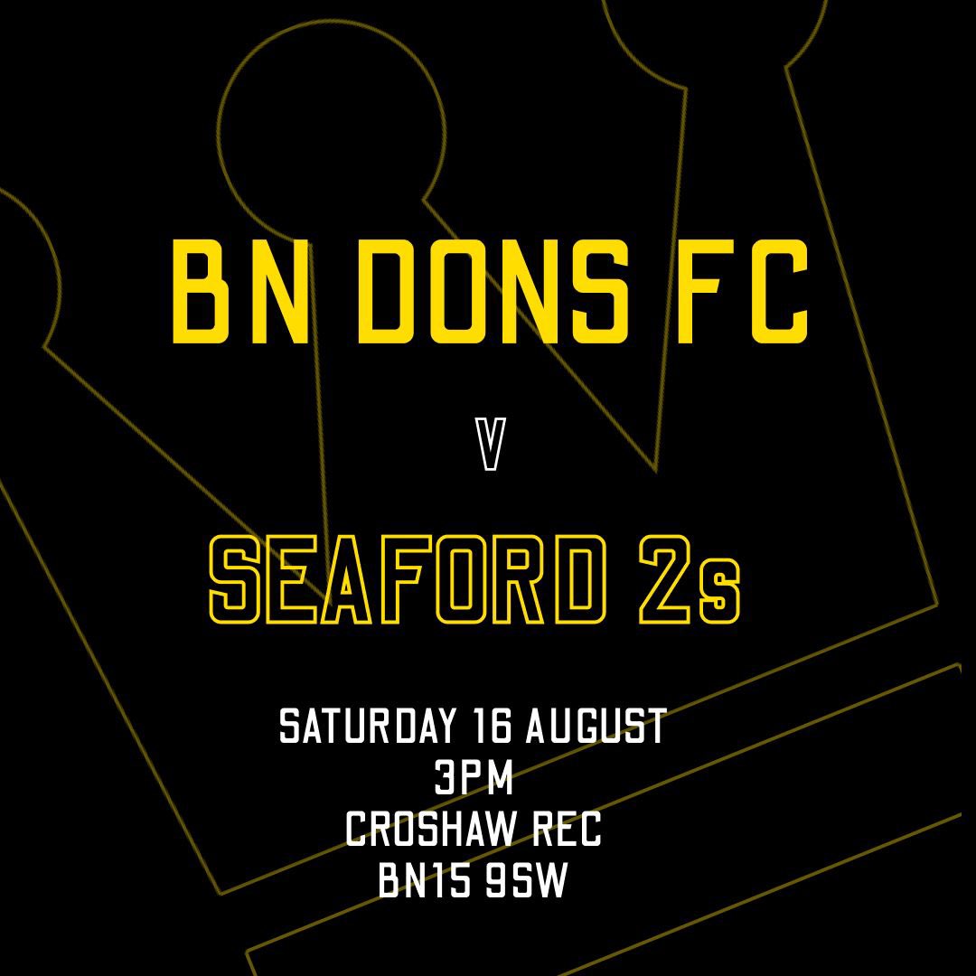 BN Dons Saturdays (@bndons1) on Twitter photo This Saturday we welcome familiar opposition to Croshaw in the shape of <a href="/seafordtownfc/">Seaford Town FC</a> 2s 🤝
Couple of good battles with them last season so we expect more of the same 🔥
We’re on straight after our 2s so get down for a full day of Dons!
UTD 👑 This Saturday we welcome familiar opposition to Croshaw in the shape of <a href="/seafordtownfc/">Seaford Town FC</a> 2s 🤝
Couple of good battles with them last season so we expect more of the same 🔥
We’re on straight after our 2s so get down for a full day of Dons!
UTD 👑