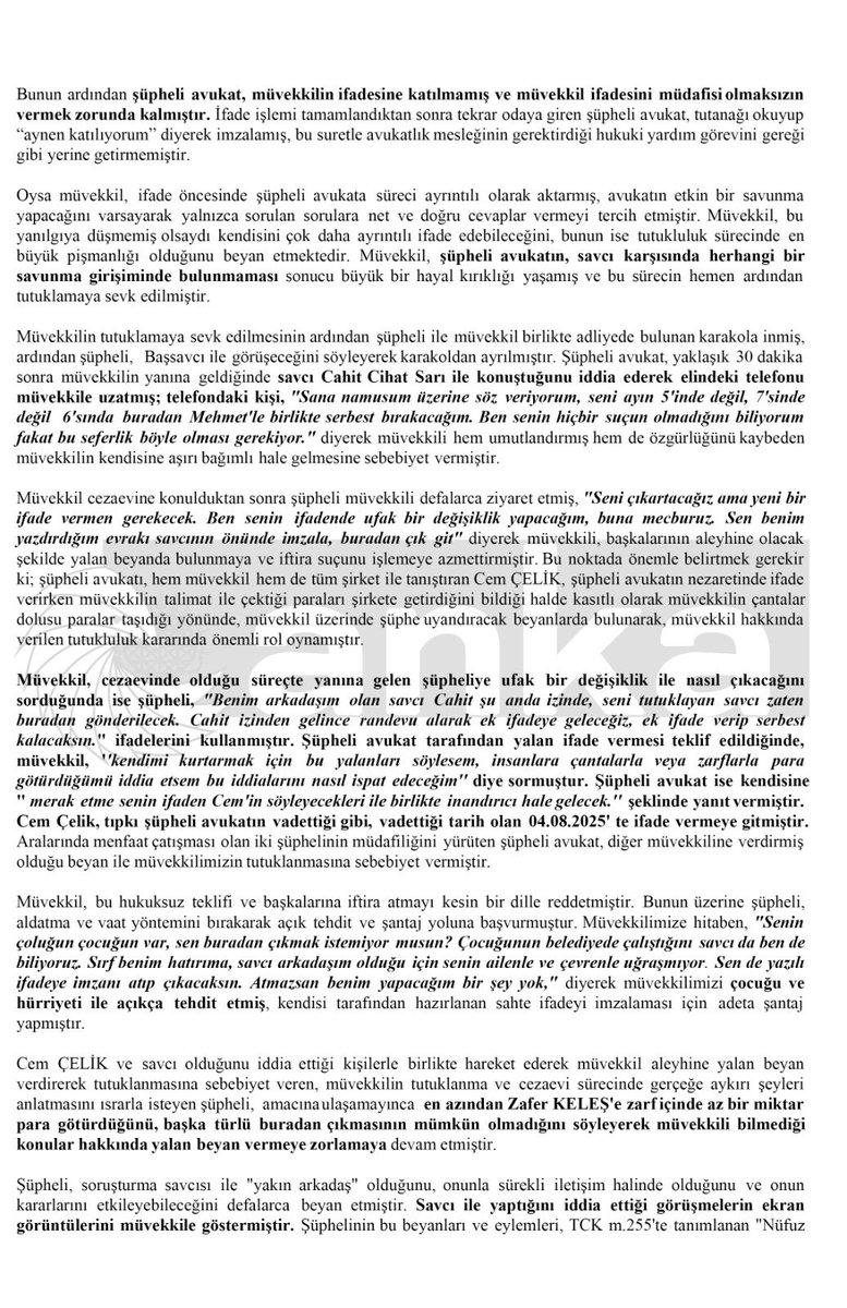 Özgür Özel'in basın toplantısında açıkladığı Yener Torunlar'a ait suç duyurusu dilekçesi: