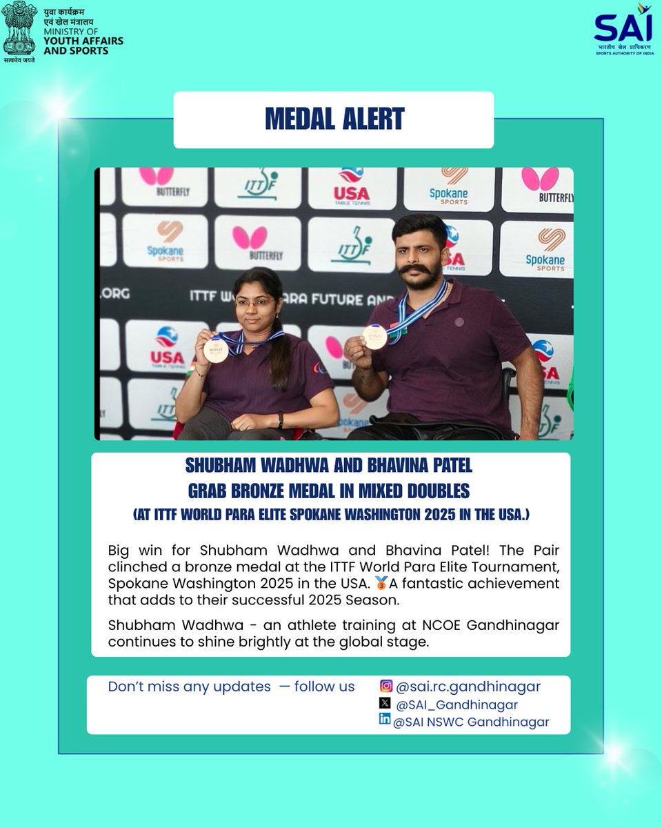 SAI_Gandhinagar's tweet photo. 💫MEDAL ALERT!

✨Well Done Champ👏 https://t.co/YMI3wL3Bks