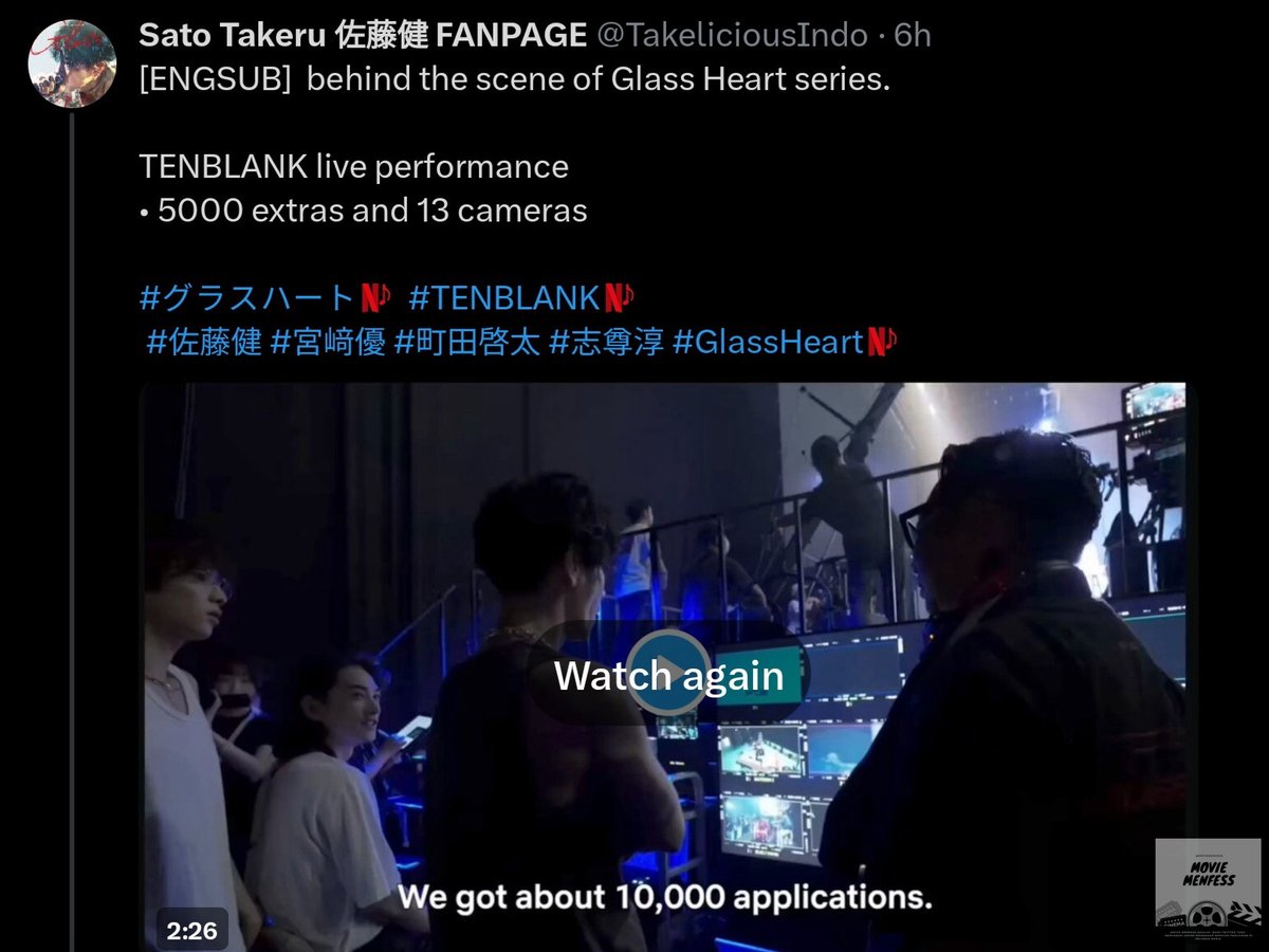 moviemnfs's tweet photo. Mvs Funfact about the making of 'Glass Heart' series (Netflix)

- Using 5000 extras audience
- Real concert venue
- Produce more than 40 songs
- Collaborate with 26 artist (include Taka OOR, Yojiro Noda RADWIMPS)
- Releasing physical &amp; digital album
- Using Fuji Kaze as Muse https://t.co/JZVpCYLOZr